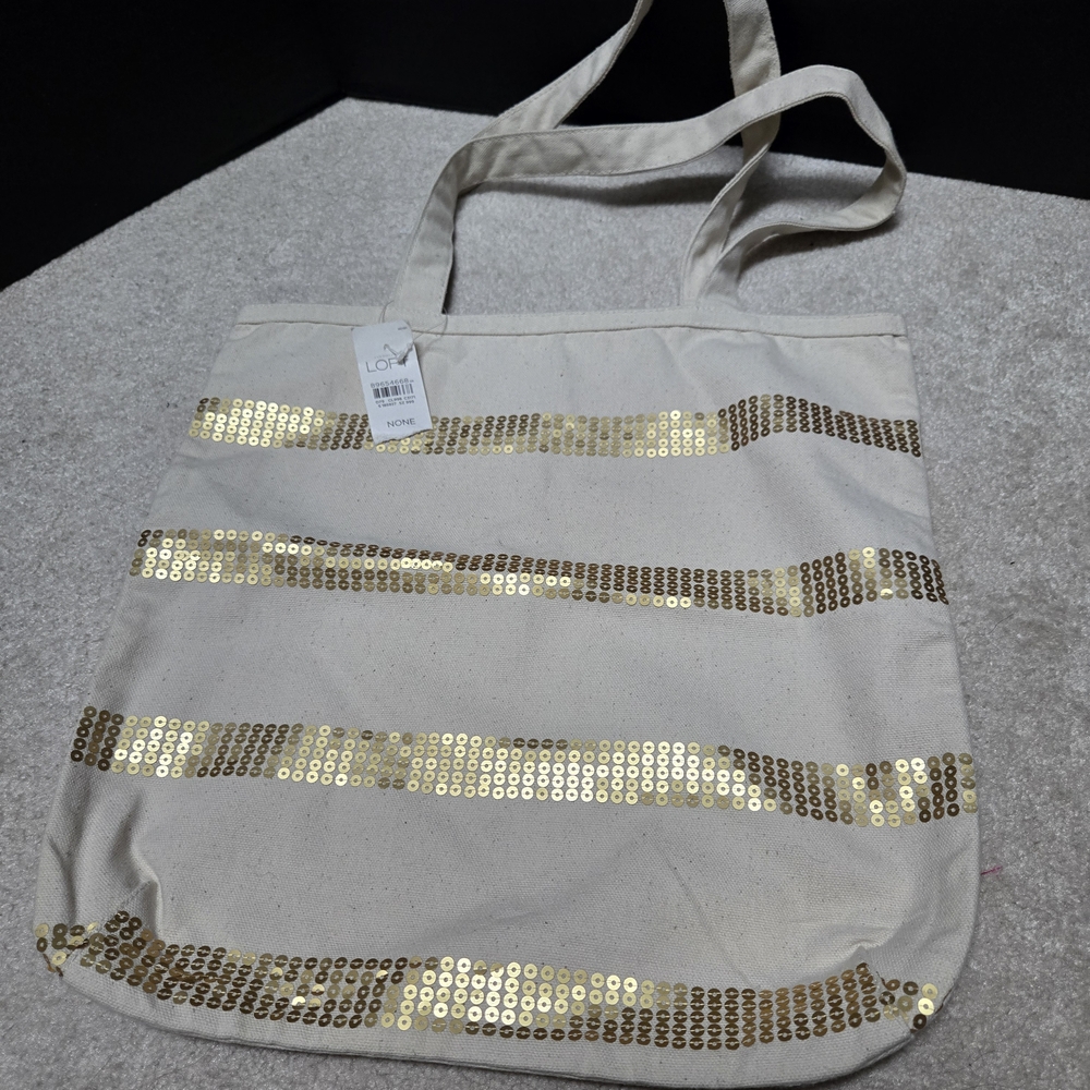 LOFT Cream and Gold Glamorous Tote